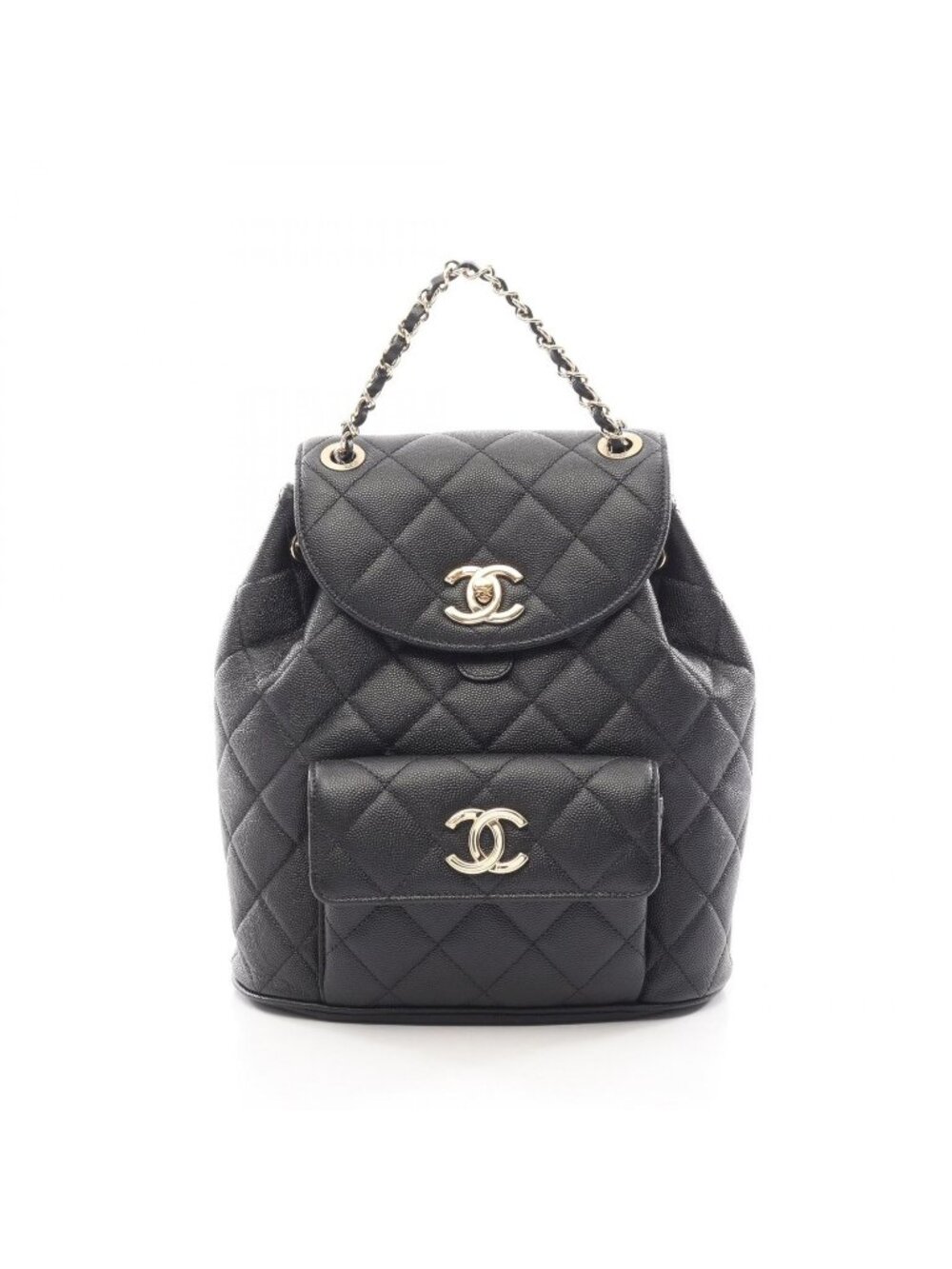 Chanel Backpack Quilted Black Caviar Leather Chain
